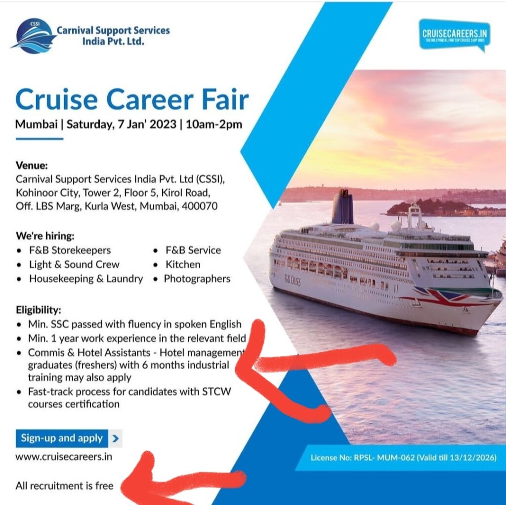 cruise ship worker jobs in india